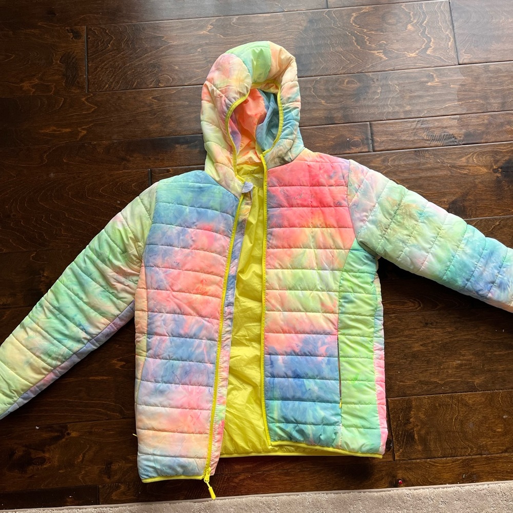 Tie dye light puffer coat